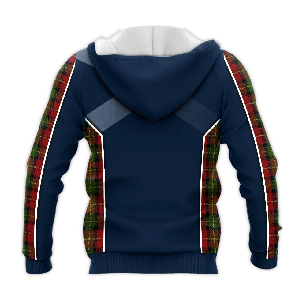 Tartan Vibes Clothing Blackstock Red Dress Tartan Knitted Hoodie with Family Crest and Scottish Thistle Vibes Sport Style