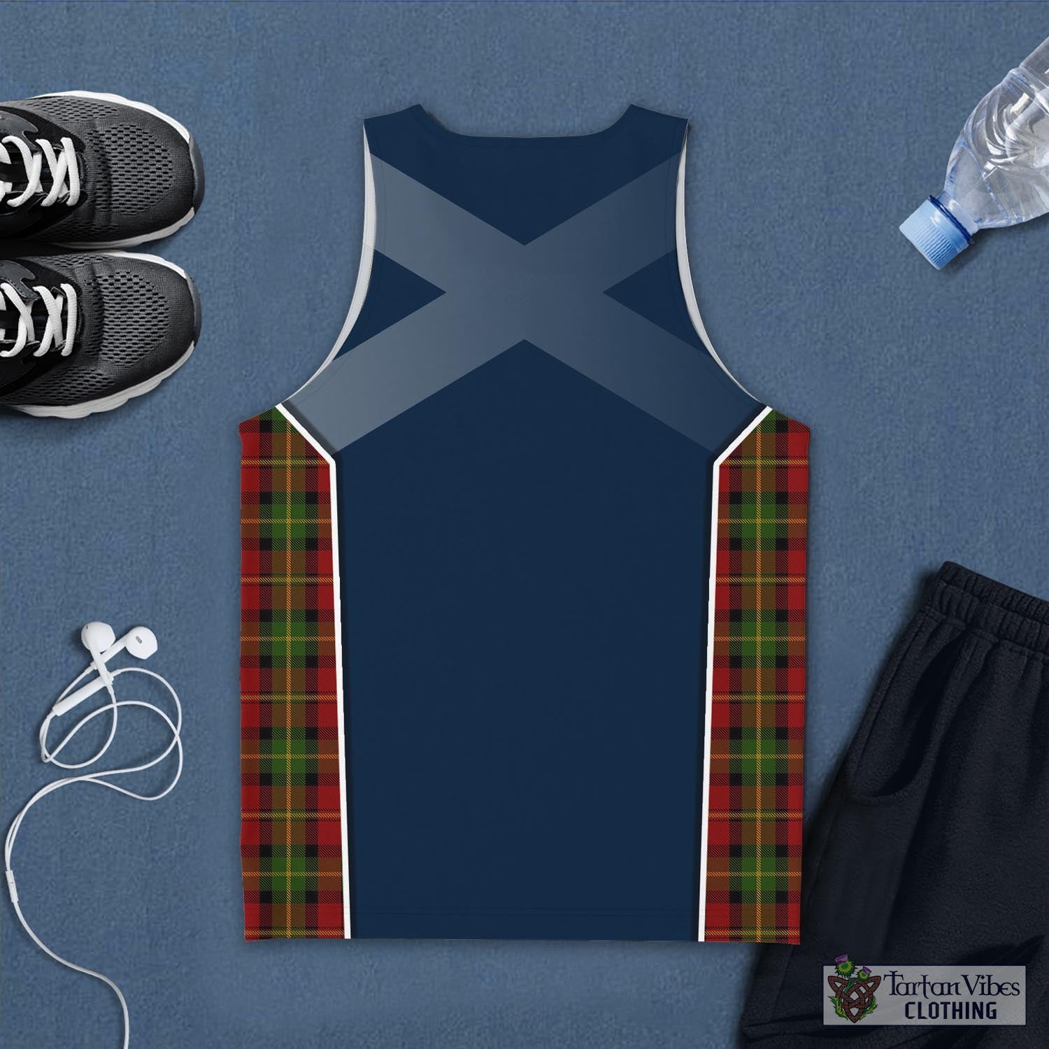 Tartan Vibes Clothing Blackstock Red Dress Tartan Men's Tanks Top with Family Crest and Scottish Thistle Vibes Sport Style