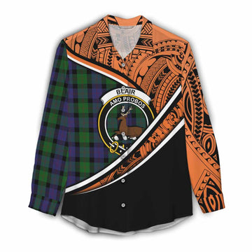 Blair Crest Tartan Women's Casual Shirt with Polynesian Vibes Style - Orange Version