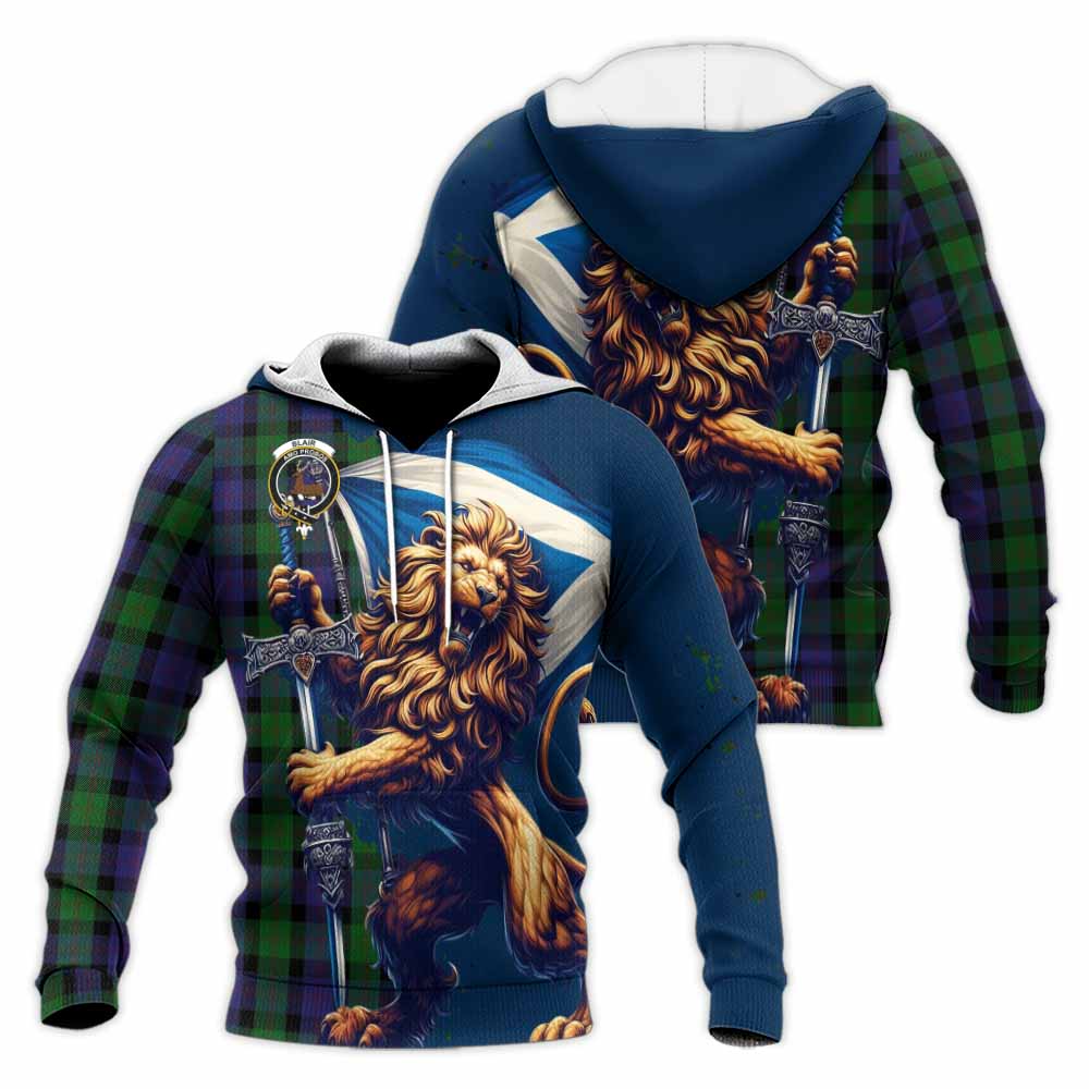 Tartan Vibes Clothing Blair Tartan Family Crest Knitted Hoodie with Scottish Majestic Lion