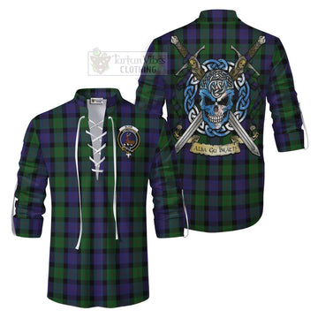 Blair Tartan Ghillie Kilt Shirt with Family Crest Celtic Skull Style