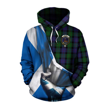 Blair Tartan Cotton Hoodie with Family Crest Scotland Patriotic Style