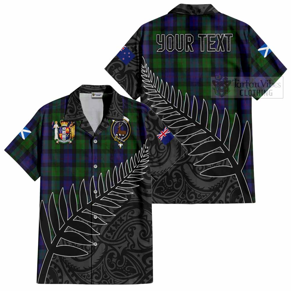 Tartan Vibes Clothing Blair Crest Tartan Short Sleeve Button Shirt with New Zealand Silver Fern Half Style