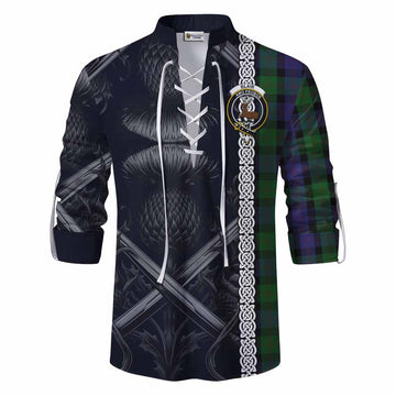 Blair Tartan Ghillie Kilt Shirt with Family Crest Cross Sword Thistle Celtic Vibes