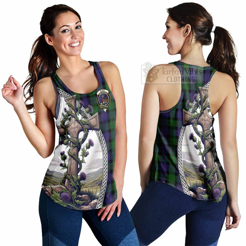 Tartan Vibes Clothing Blair Tartan Women's Racerback Tanks with Family Crest and St. Andrew's Cross Accented by Thistle Vines