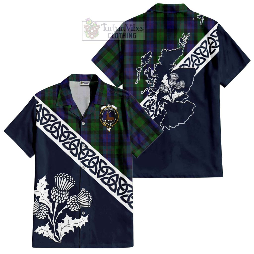 Tartan Vibes Clothing Blair Tartan Short Sleeve Button Shirt Featuring Thistle and Scotland Map