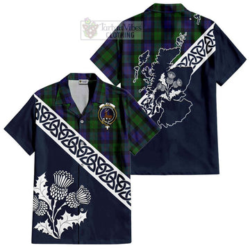 Blair Tartan Short Sleeve Button Shirt Featuring Thistle and Scotland Map