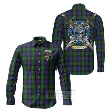 Blair Tartan Long Sleeve Button Shirt with Family Crest Celtic Skull Style