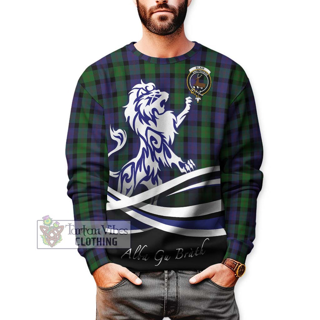 Blair Tartan Sweatshirt with Alba Gu Brath Regal Lion Emblem Unisex - Tartanvibesclothing Shop