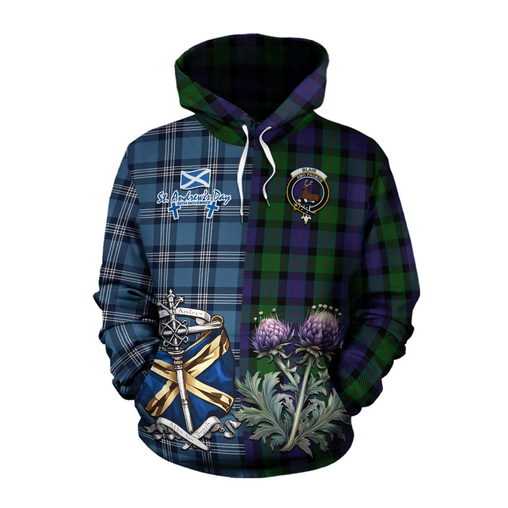 Tartan Vibes Clothing Blair Tartan Cotton Hoodie Happy St. Andrew's Day Half Tartan Style