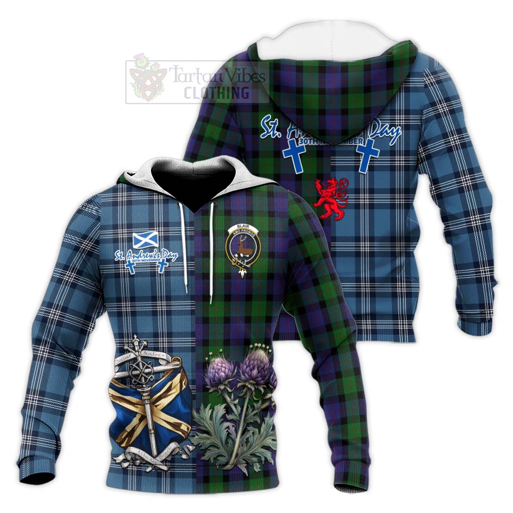 Tartan Vibes Clothing Blair Tartan Knitted Hoodie Happy St. Andrew's Day Half Tartan Style