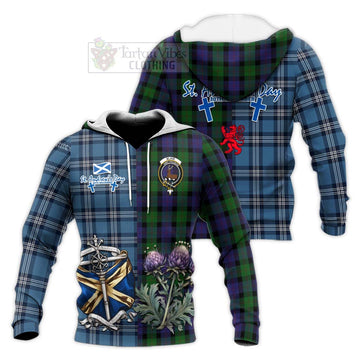 Blair Tartan Knitted Hoodie Happy St. Andrew's Day Half Tartan Style