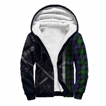 Blair Tartan Sherpa Hoodie with Family Crest Cross Sword Thistle Celtic Vibes