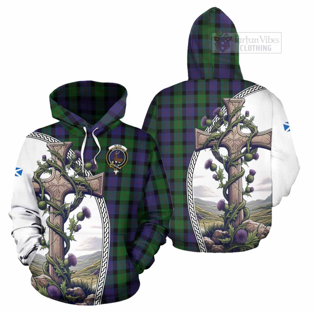 Tartan Vibes Clothing Blair Tartan Hoodie with Family Crest and St. Andrew's Cross Accented by Thistle Vines