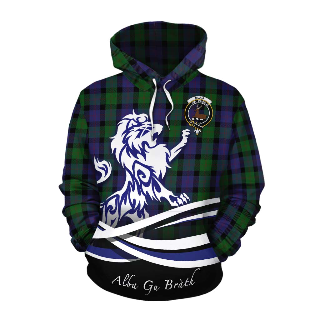 Tartan Vibes Clothing Blair Tartan Cotton Hoodie with Alba Gu Brath Regal Lion Emblem