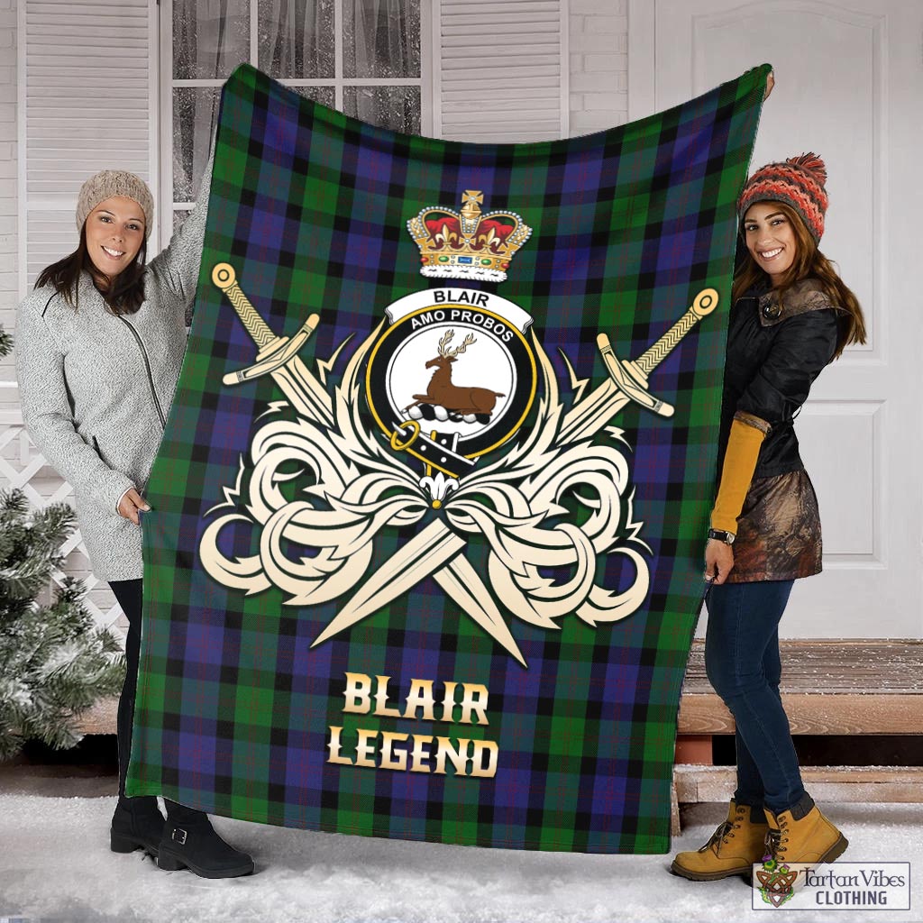 Tartan Vibes Clothing Blair Tartan Blanket with Clan Crest and the Golden Sword of Courageous Legacy