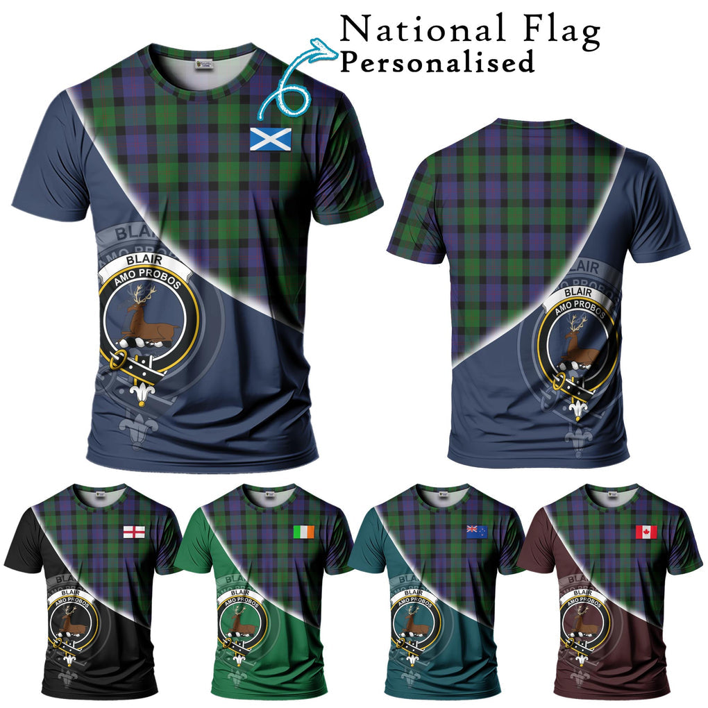 Blair Tartan T-Shirt with Personalised National Flag and Family Crest Half Style Kid's Shirt - Tartanvibesclothing Shop