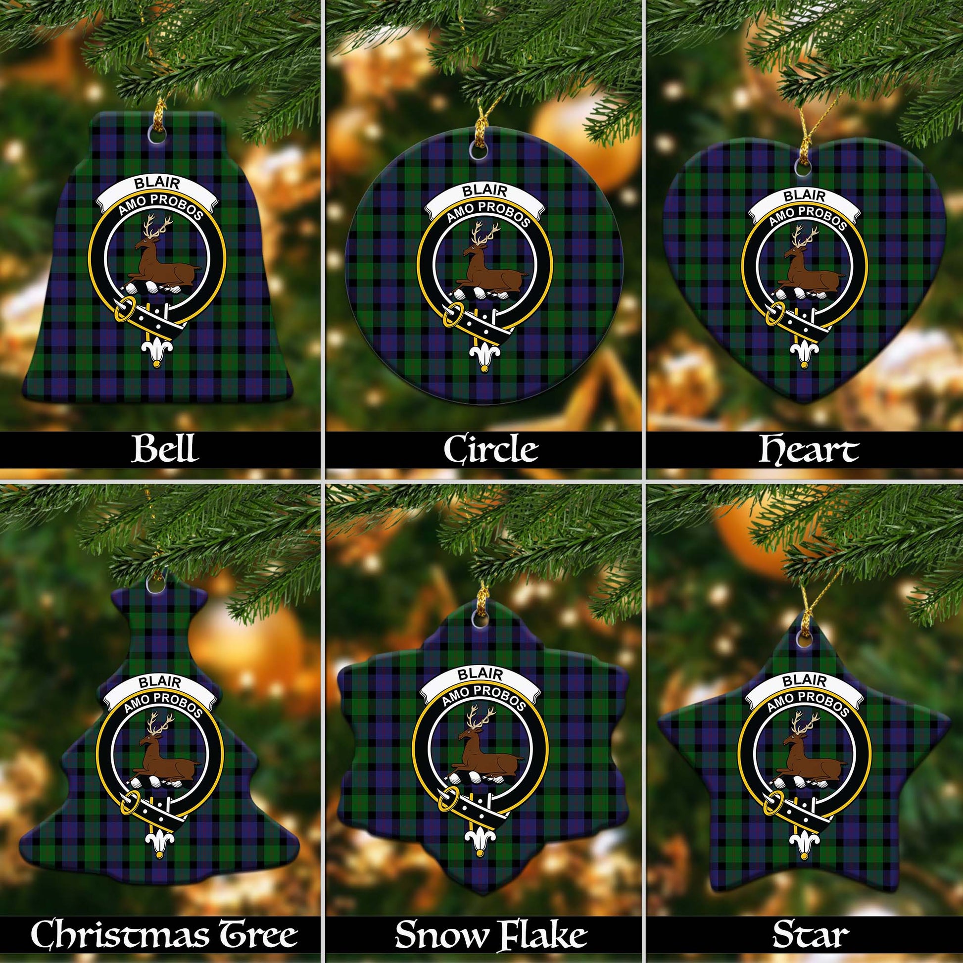 Blair Tartan Christmas Ornaments with Family Crest Ceramic Bell Pack 1: ornament * 1 piece - Tartanvibesclothing