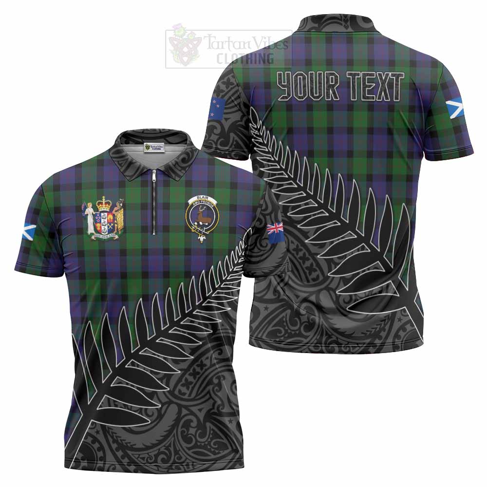 Tartan Vibes Clothing Blair Crest Tartan Zipper Polo Shirt with New Zealand Silver Fern Half Style