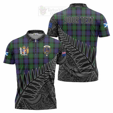 Blair Crest Tartan Zipper Polo Shirt with New Zealand Silver Fern Half Style