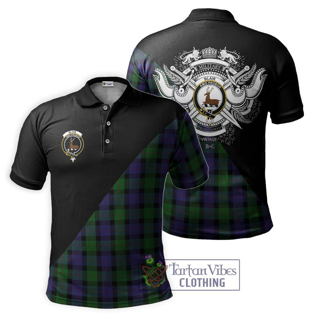 Blair Tartan Polo Shirt with Family Crest and Military Logo Style Kid - Tartanvibesclothing Shop