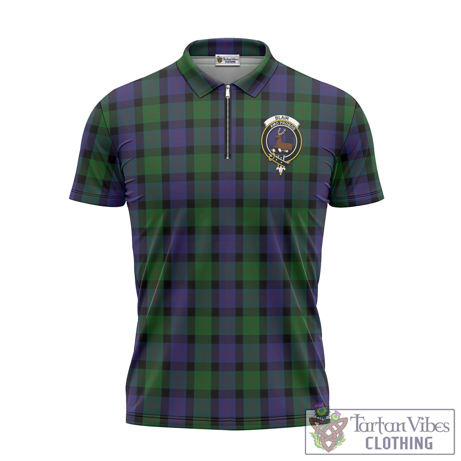 Tartan Vibes Clothing Blair Tartan Zipper Polo Shirt with Family Crest