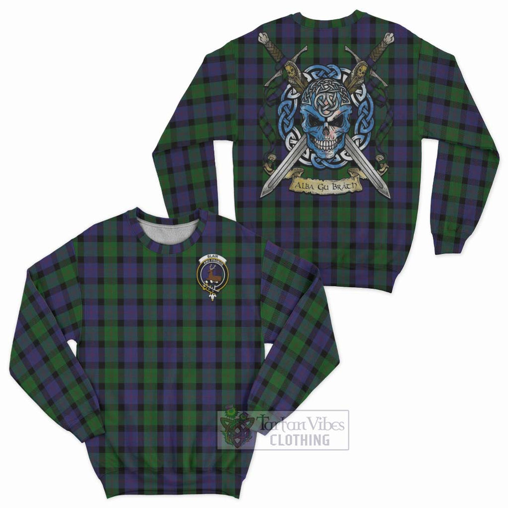 Tartan Vibes Clothing Blair Tartan Sweatshirt with Family Crest Celtic Skull Style