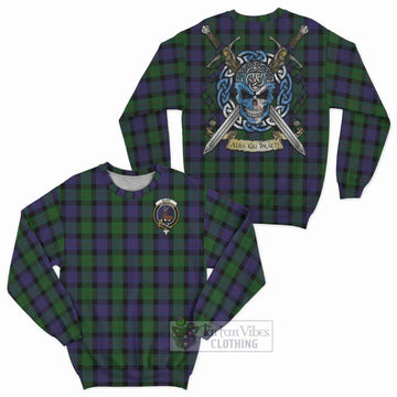 Blair Tartan Sweatshirt with Family Crest Celtic Skull Style