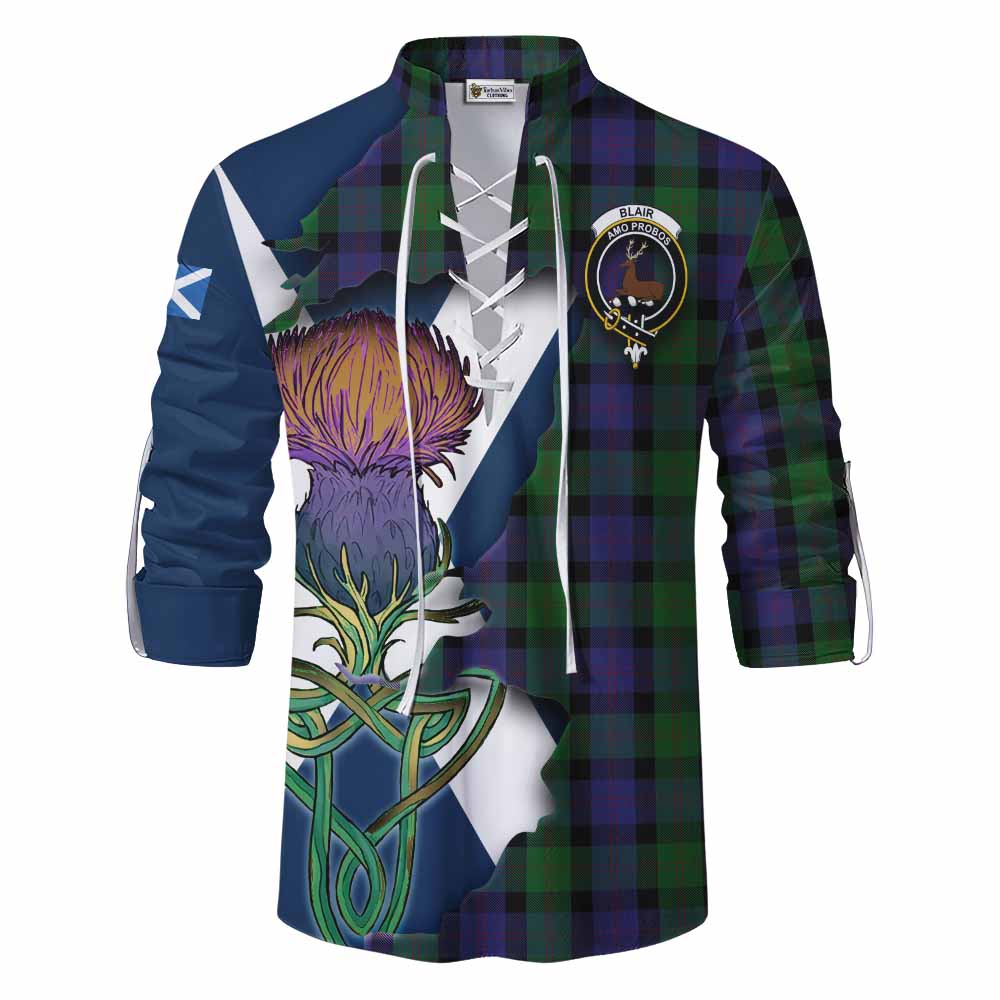 Blair Tartan Family Crest Ghillie Kilt Shirt Scottish Thistle Celtic Inspired Men - Tartan Vibes Clothing