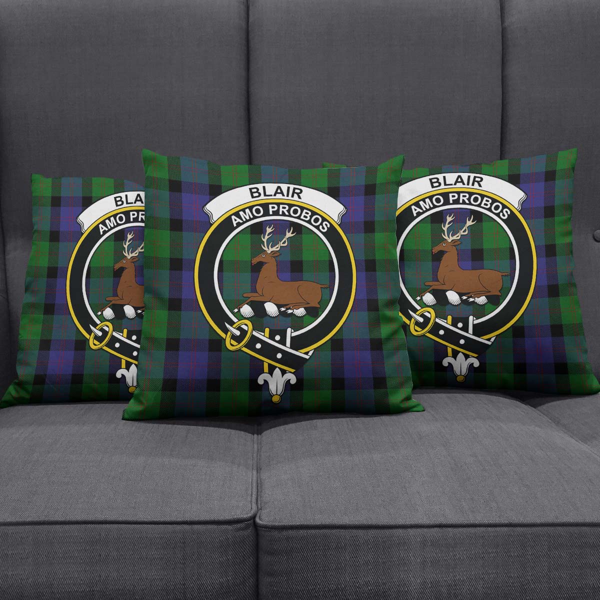 Blair Tartan Pillow Cover with Family Crest Square Pillow Cover - Tartanvibesclothing