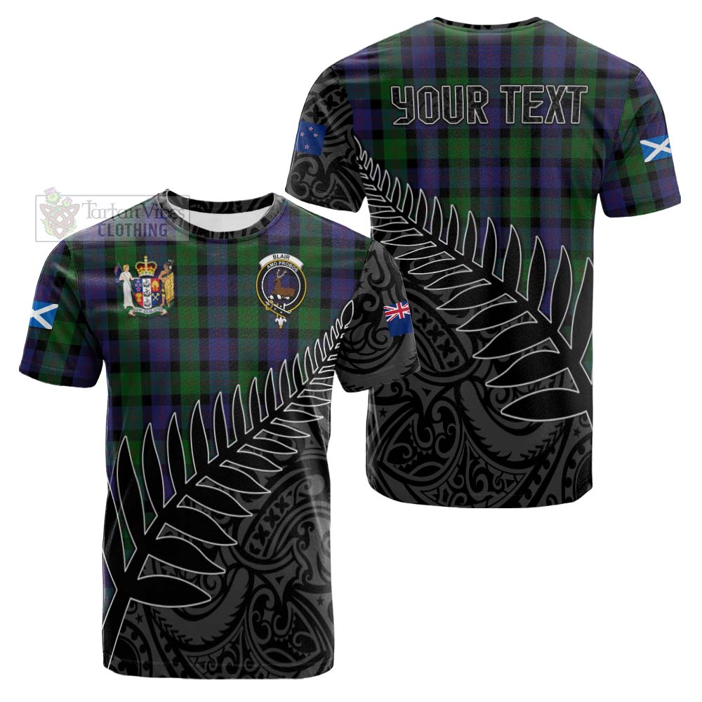 Tartan Vibes Clothing Blair Crest Tartan Cotton T-shirt with New Zealand Silver Fern Half Style