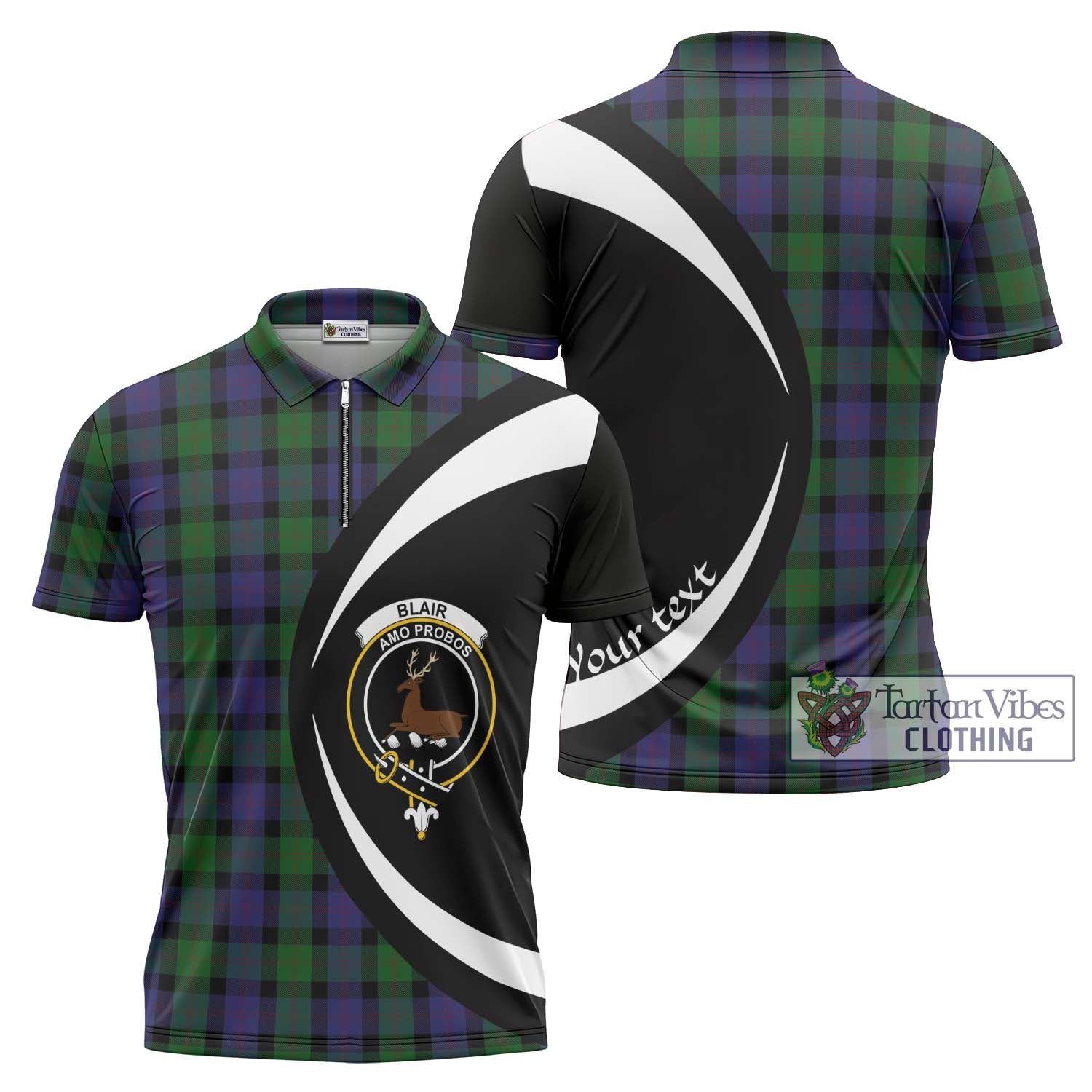 Tartan Vibes Clothing Blair Tartan Zipper Polo Shirt with Family Crest Circle Style