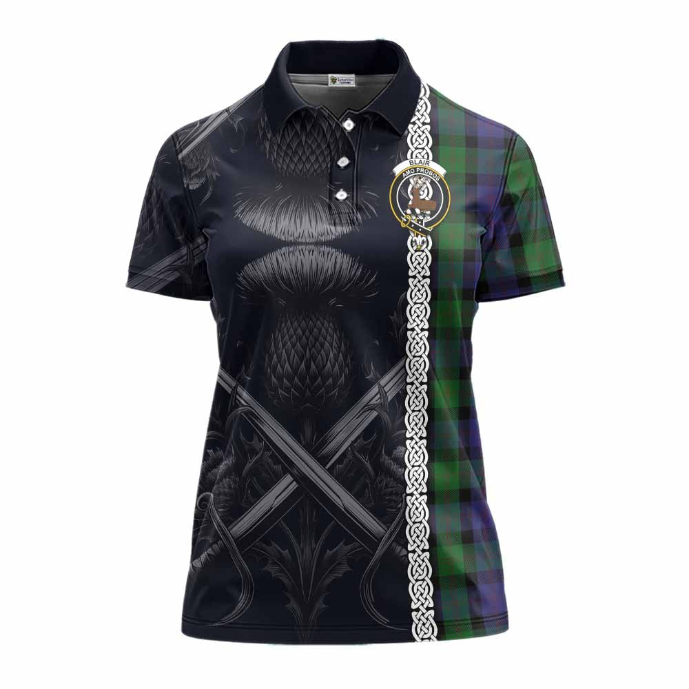 Tartan Vibes Clothing Blair Tartan Women's Polo Shirt with Family Crest Cross Sword Thistle Celtic Vibes