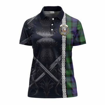 Blair Tartan Women's Polo Shirt with Family Crest Cross Sword Thistle Celtic Vibes