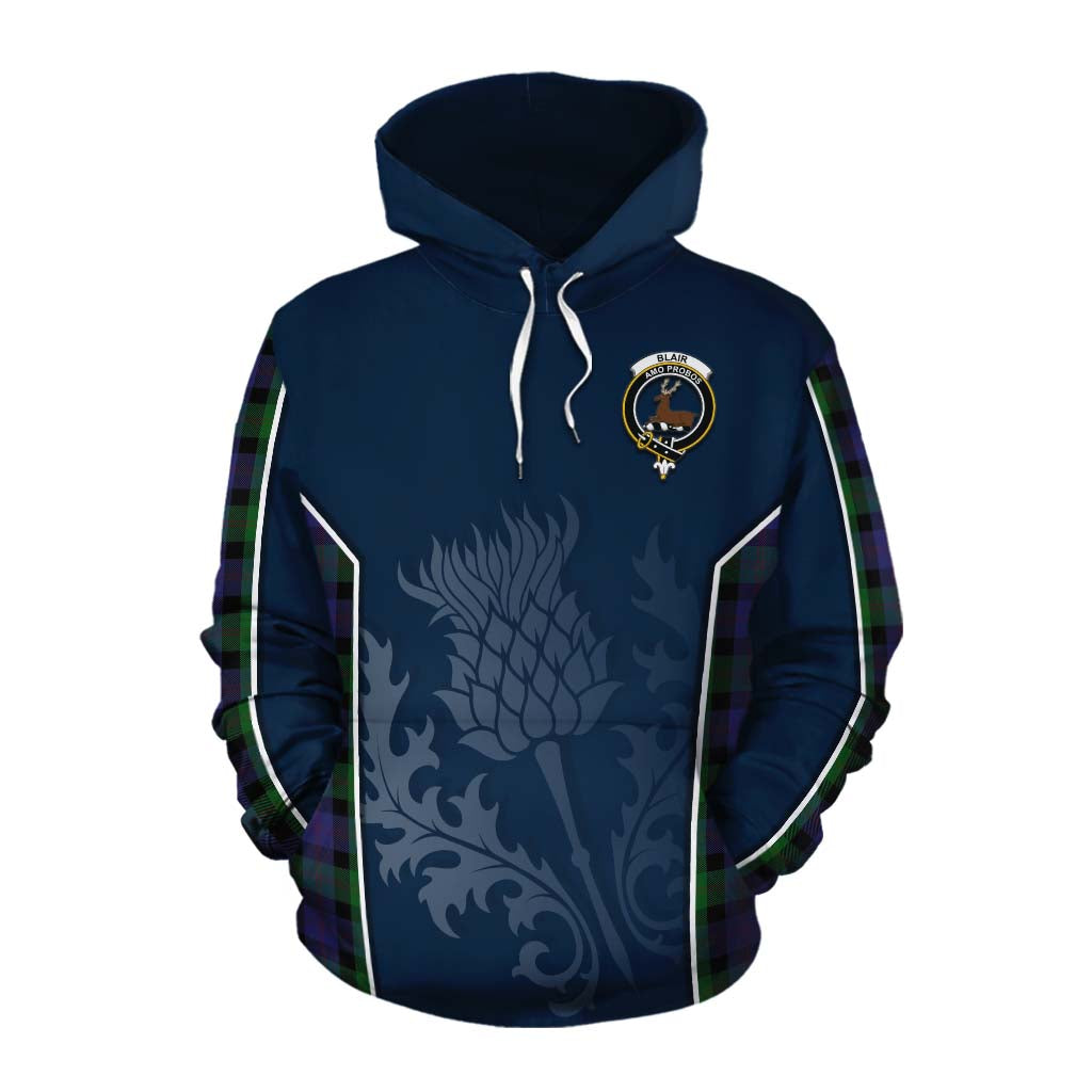 Tartan Vibes Clothing Blair Tartan Cotton Hoodie with Family Crest and Scottish Thistle Vibes Sport Style