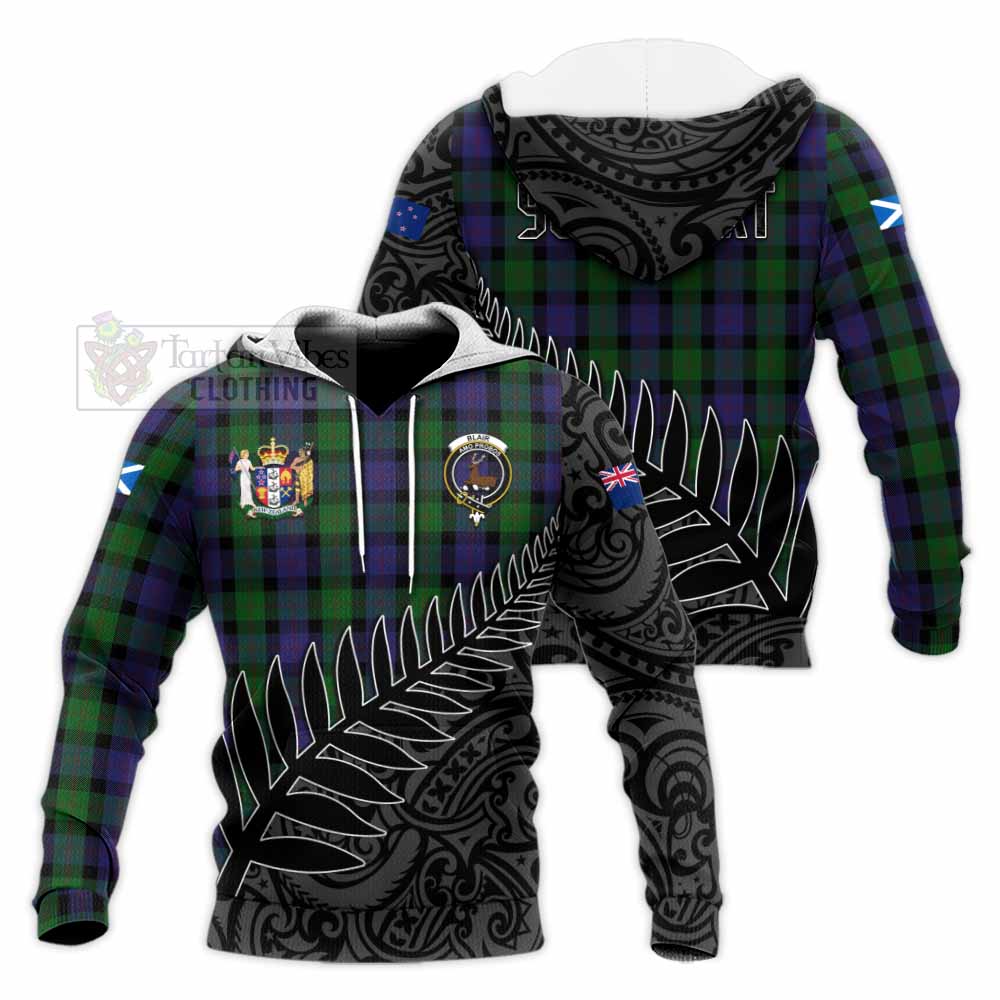 Tartan Vibes Clothing Blair Crest Tartan Knitted Hoodie with New Zealand Silver Fern Half Style