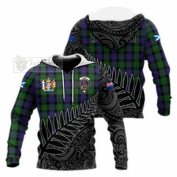 Blair Crest Tartan Knitted Hoodie with New Zealand Silver Fern Half Style