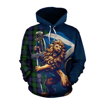 Blair Tartan Family Crest Cotton Hoodie with Scottish Majestic Lion