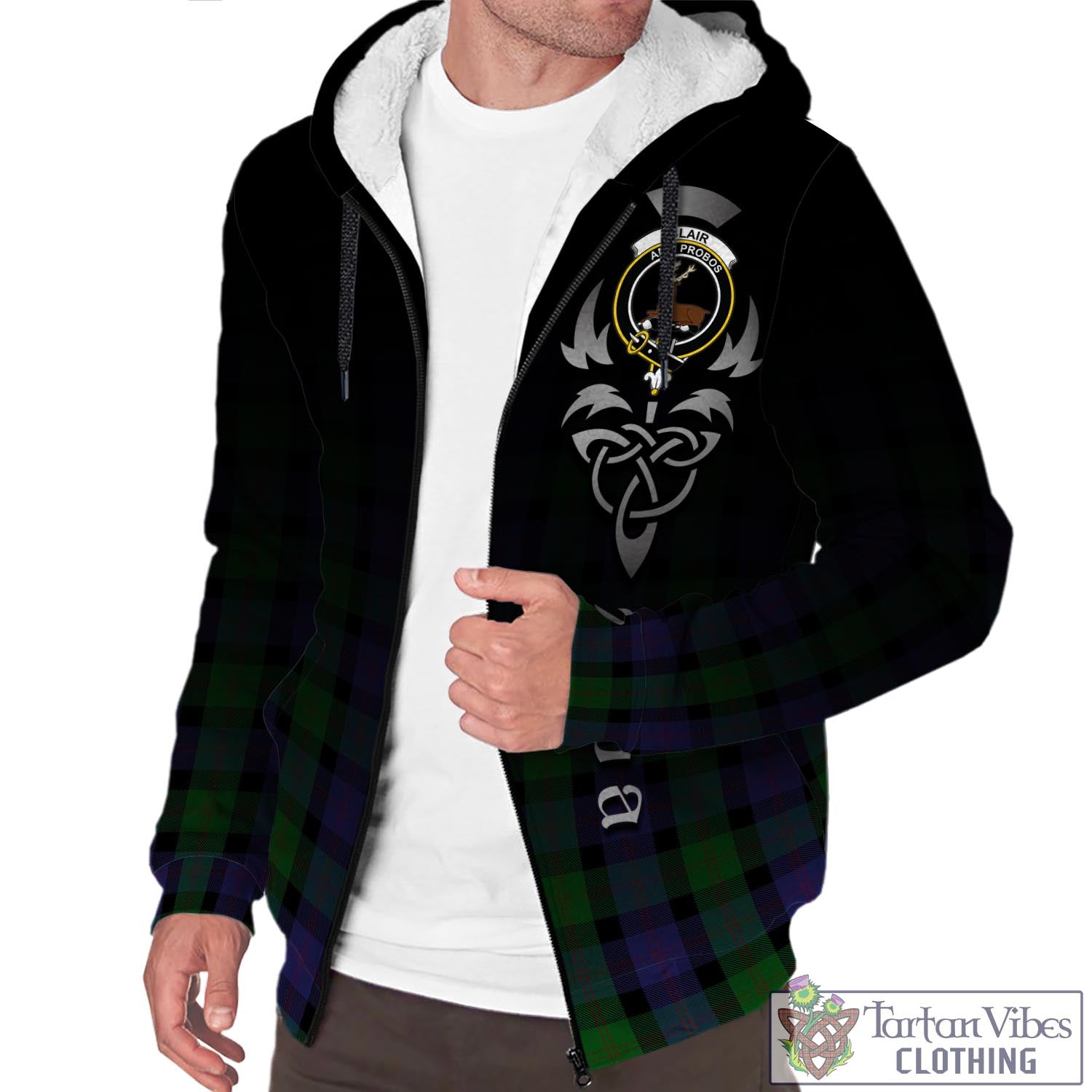 Tartan Vibes Clothing Blair Tartan Sherpa Hoodie Featuring Alba Gu Brath Family Crest Celtic Inspired