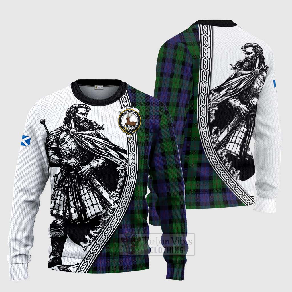 Tartan Vibes Clothing Blair Tartan Clan Crest Knitted Sweater with Highlander Warrior Celtic Style