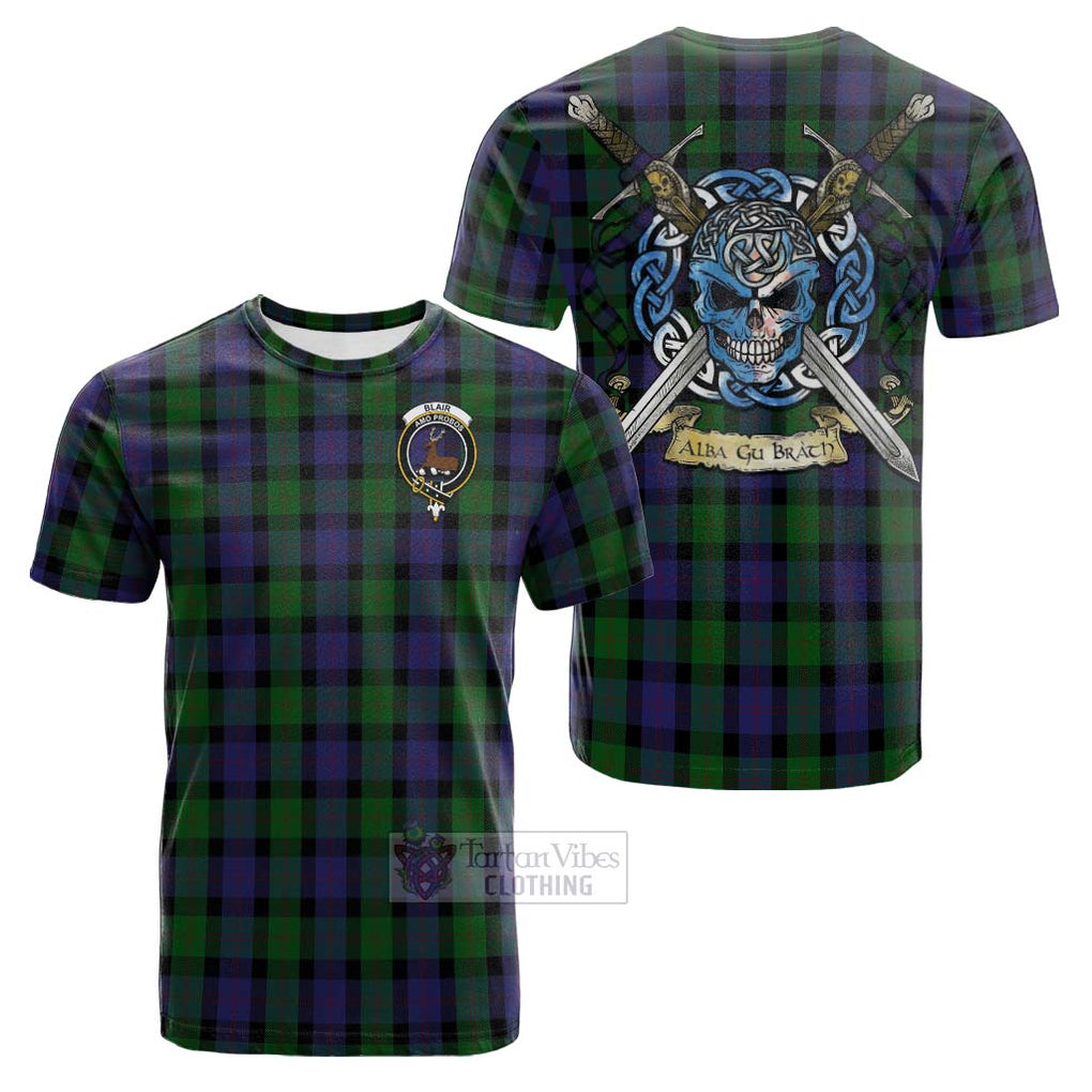 Tartan Vibes Clothing Blair Tartan Cotton T-shirt with Family Crest Celtic Skull Style