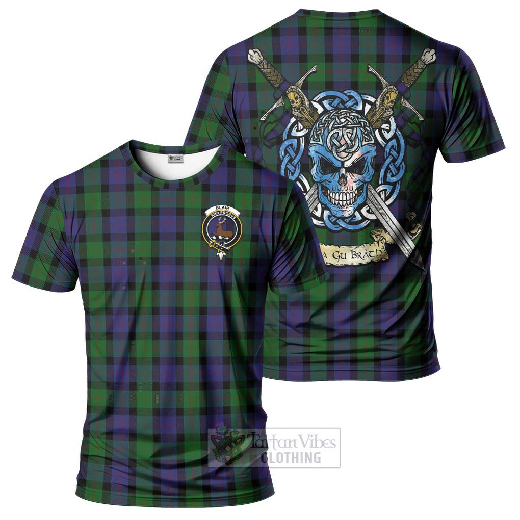 Tartan Vibes Clothing Blair Tartan T-Shirt with Family Crest Celtic Skull Style