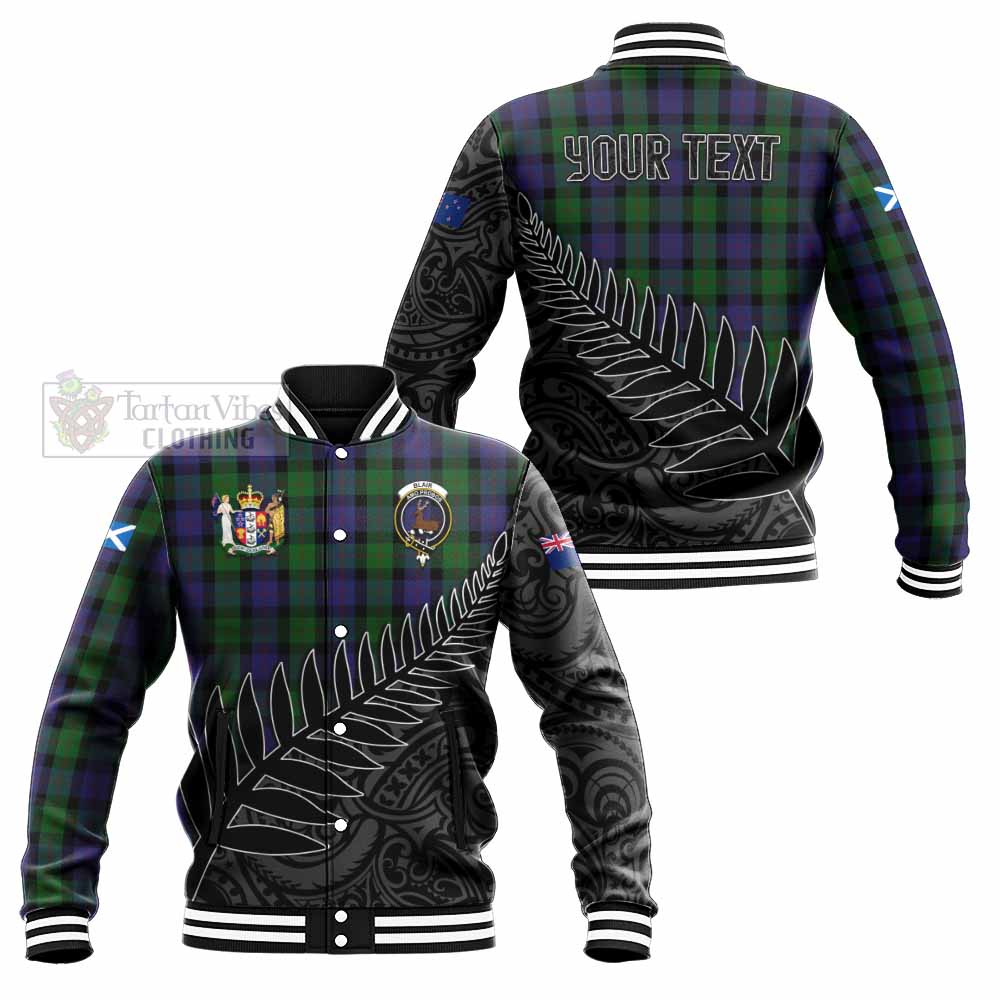 Tartan Vibes Clothing Blair Crest Tartan Baseball Jacket with New Zealand Silver Fern Half Style