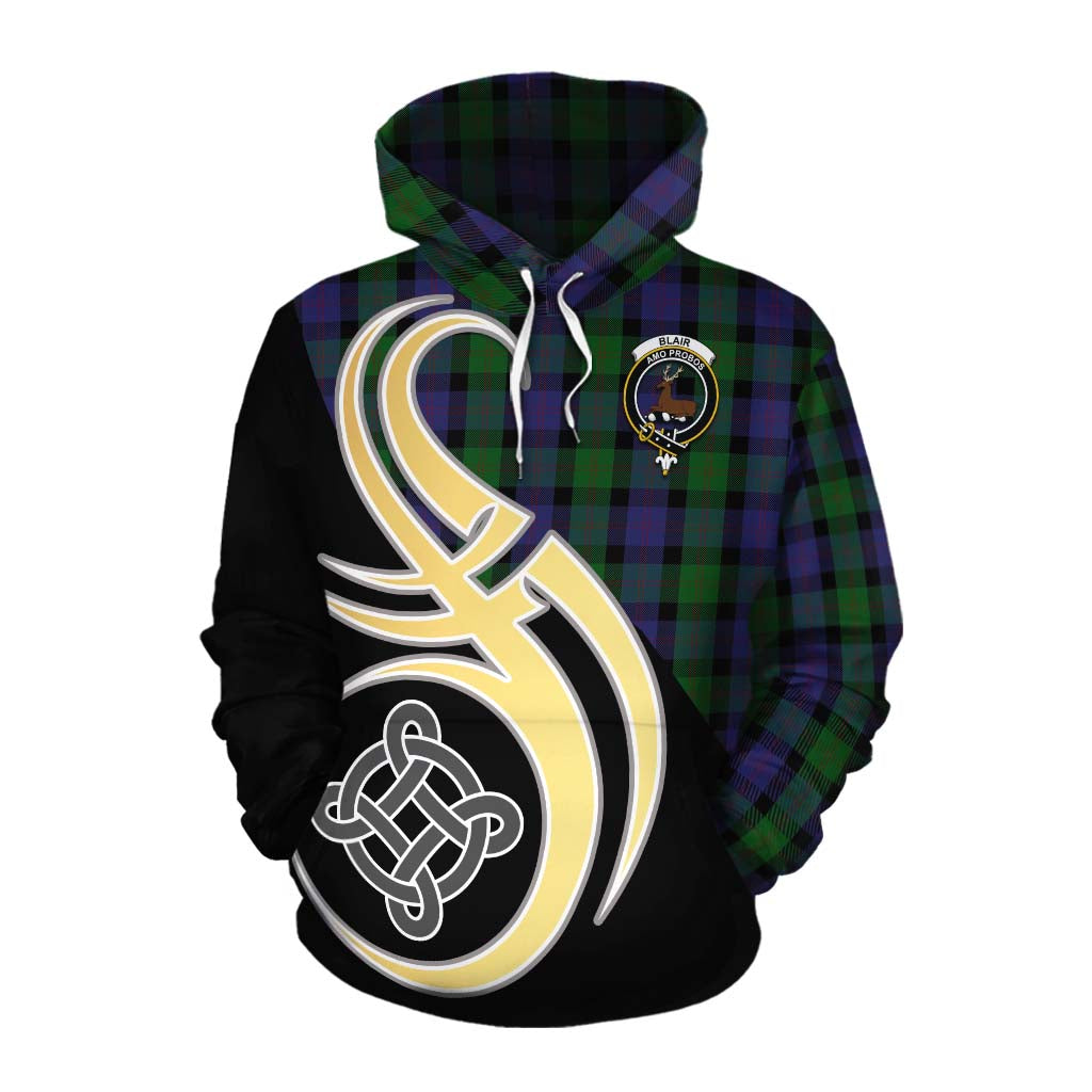 Tartan Vibes Clothing Blair Tartan Cotton Hoodie with Family Crest and Celtic Symbol Style