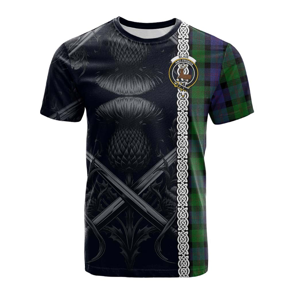 Blair Tartan Cotton T-shirt with Family Crest Cross Sword Thistle Celtic Vibes Kid's Shirt - Tartan Vibes Clothing