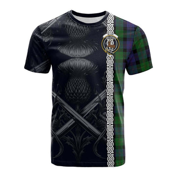 Blair Tartan Cotton T-shirt with Family Crest Cross Sword Thistle Celtic Vibes