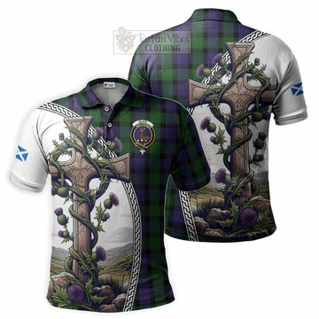 Blair Tartan Polo Shirt with Family Crest and St. Andrew's Cross Accented by Thistle Vines