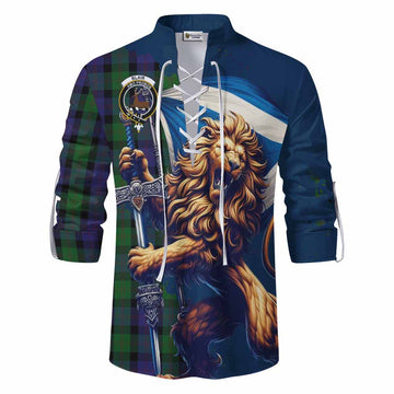 Blair Tartan Family Crest Ghillie Kilt Shirt with Scottish Majestic Lion