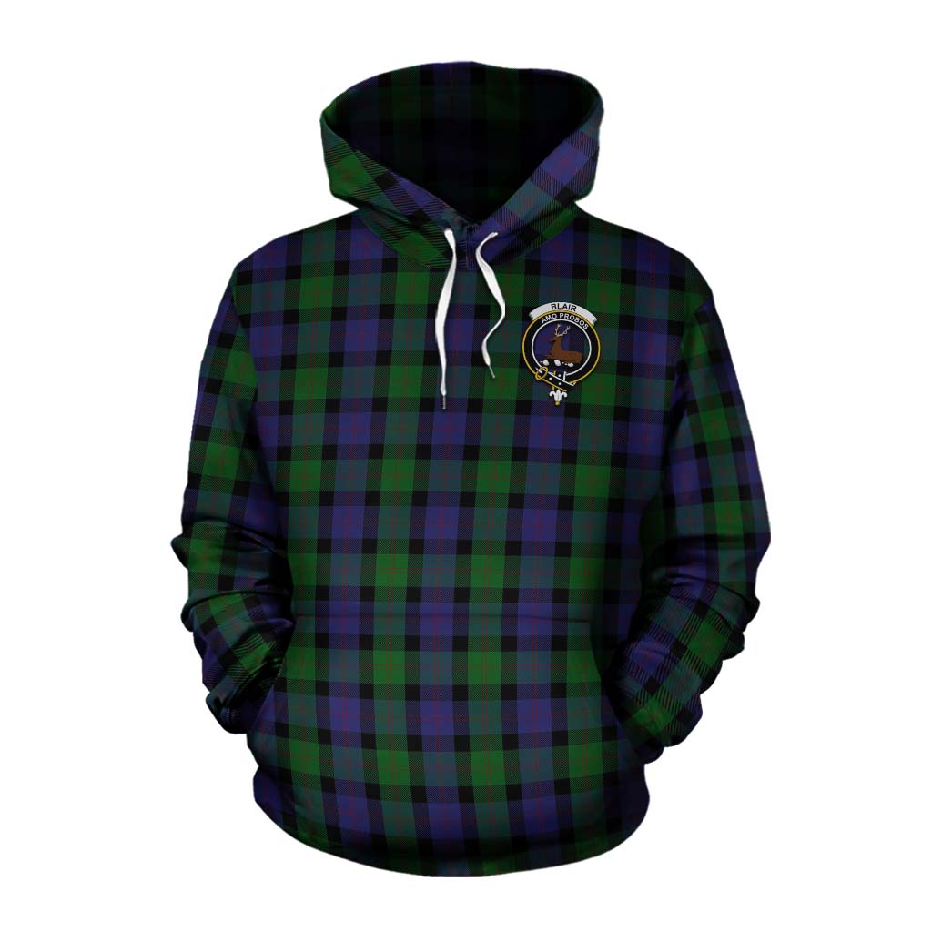 Tartan Vibes Clothing Blair Tartan Cotton Hoodie with Family Crest Celtic Skull Style