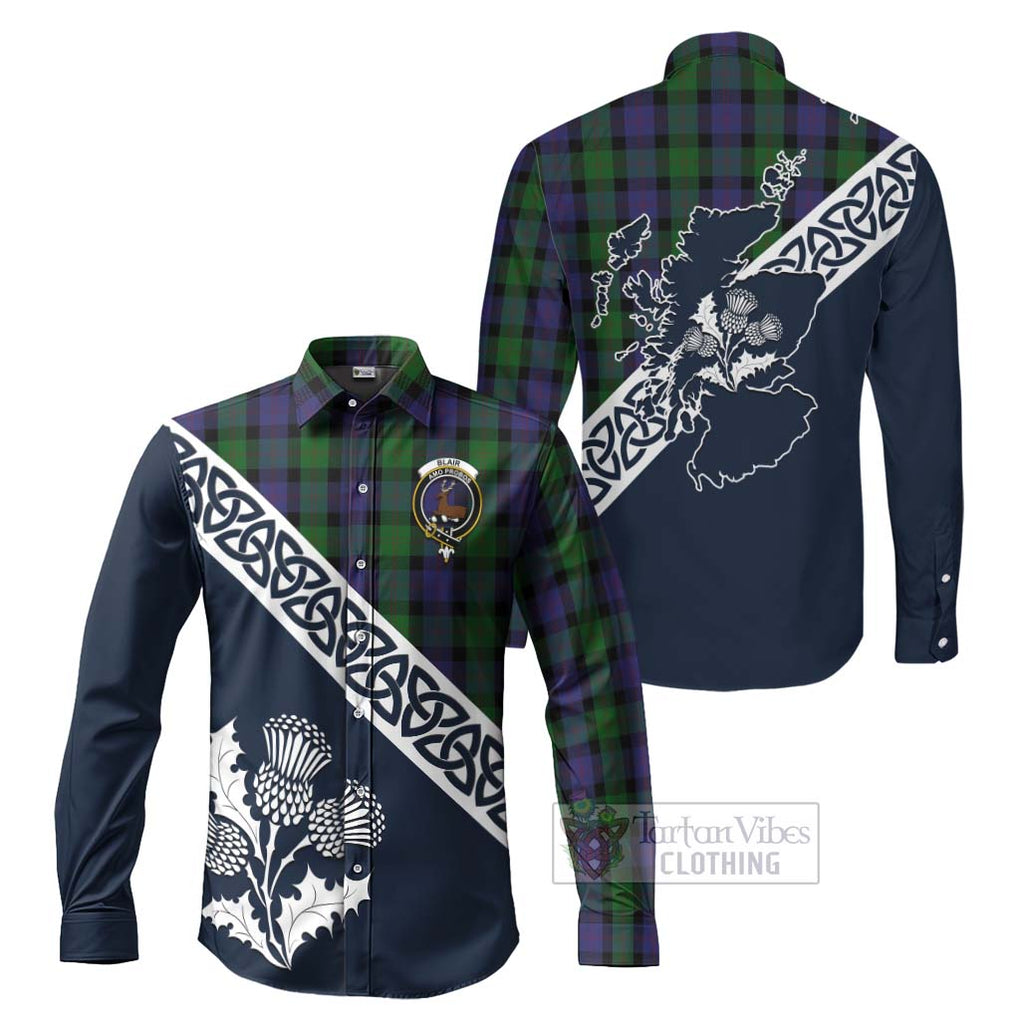 Tartan Vibes Clothing Blair Tartan Long Sleeve Button Shirt Featuring Thistle and Scotland Map